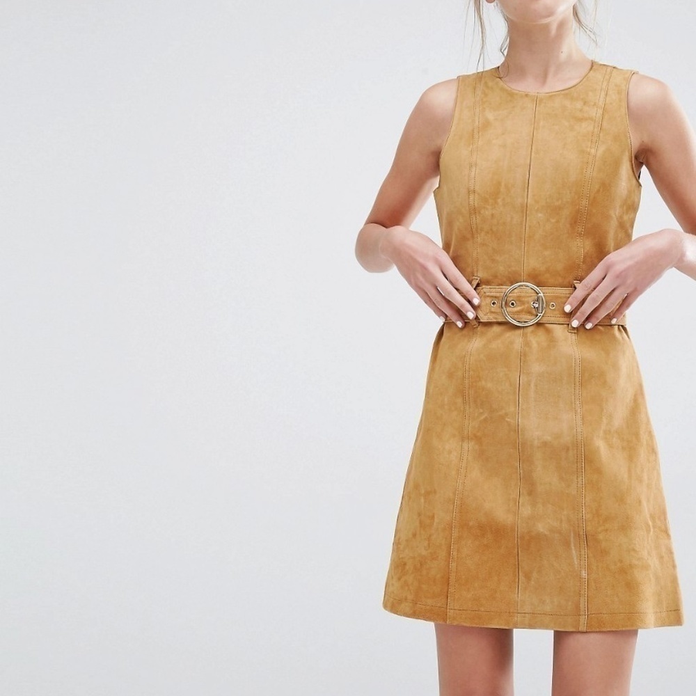 Monki Real Leather Suede Skater Dress Size EU 34 XS - Picture 2 of 9